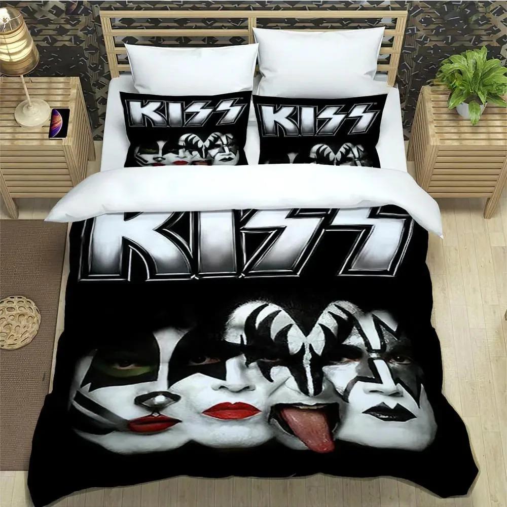 

KISS band Duvet Cover 3D Print Kiss Band Rock Bedding Set All Season Comforter Quilt Cover and Pillowcases Single Double Queen AU Single 140x210cm