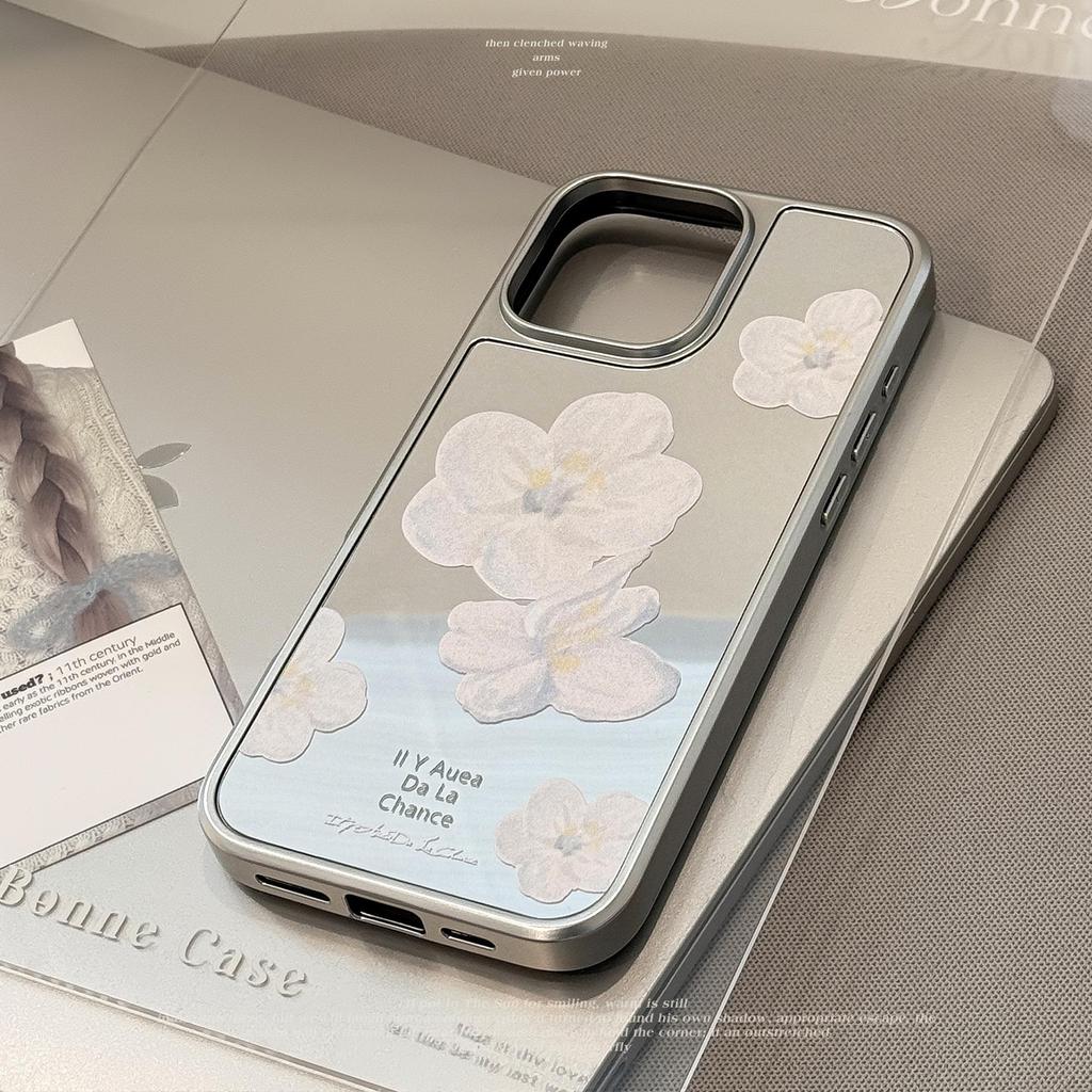 Mirror Blue Flower Case for iPhone 13 iPhone 15 iPhone 16 Pro Max