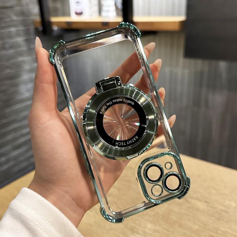 Applicable To IPhone16 Mobile Phone Case Airbag Anti-fall Magnetic Suction Bracket 15Promax Apple 14 Protective Case 13 Electroplating