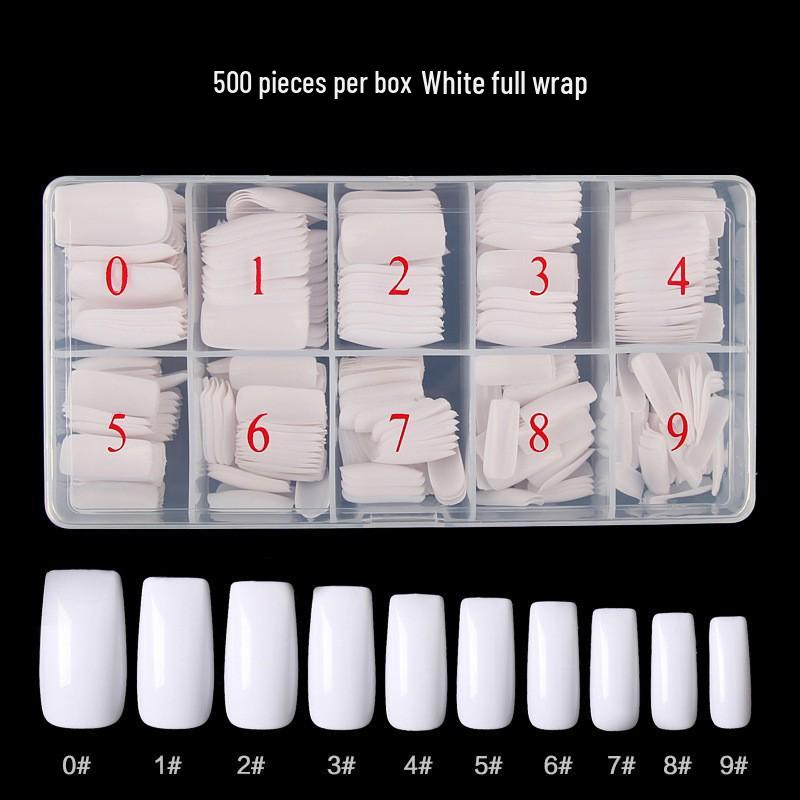500-Piece Nail Tips Set in PP Box: Full or Half Cover, Transparent Extensions, French Style