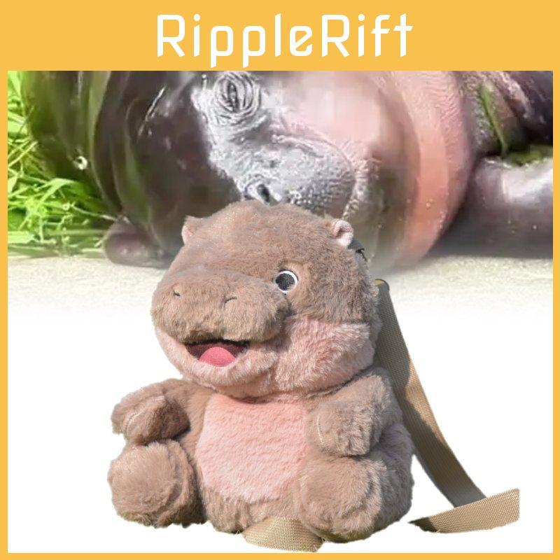 Mochila Adorável de Hipopótamo de Pelúcia com Enchimento Macio de Algodão PP e Rosto Sorridente Grande