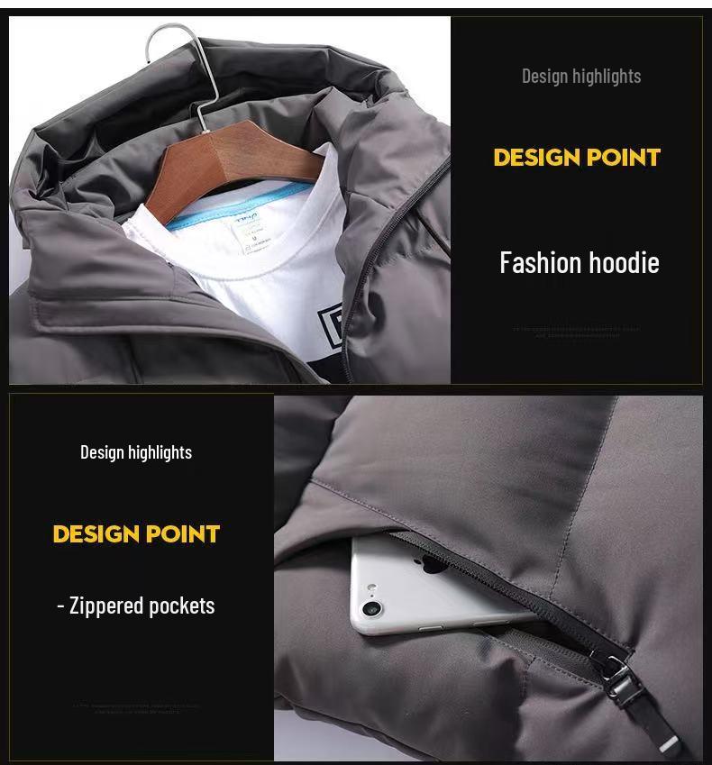 Men's Hooded Cotton Jacket - Thick, Solid Color, Plus Size, Autumn/Winter Outerwear