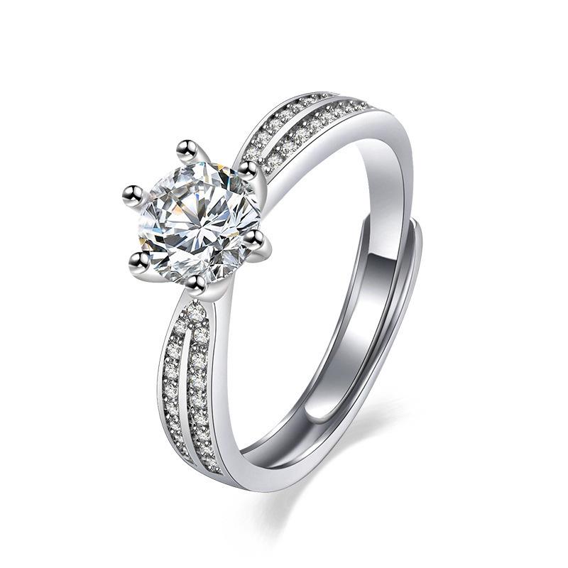 Starlight Queen Women s Adjustable Snowflake Moissanite-Inspired Ring Open Adjustable