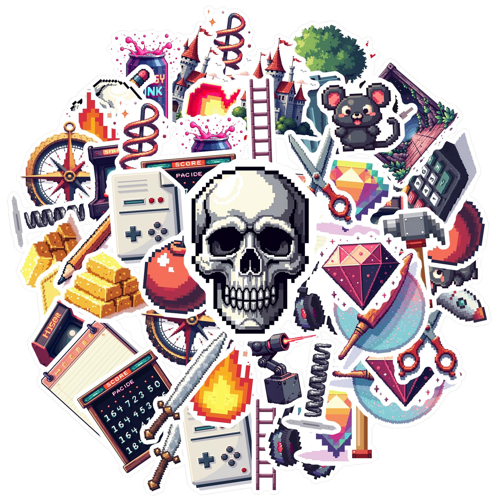 35pcs-70pcs Decals arcade Pixel Art Stickers Retro Decals Arcade Stickers for Guitar Suitcase Laptop