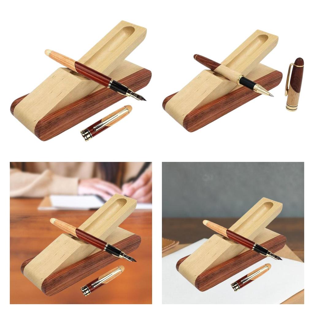 Pen Holder Pencil Case Wooden Office Supplies with Lid Portable Art Supply Pen Set Stationary Organizer for Home