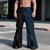 INCERUN Men Zip-up High Waist Stitching Bandage Casual Long Flare Trousers Pants