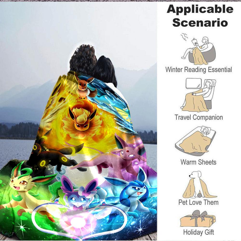 1pc Pokémon Evolution Flannel Blanket [Cozy Throw Blanket] For Sofa, Bed, Travel, Camping, Livingroom, Office, Couch, Chair, And Bed