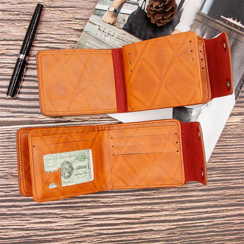 Cartera de Cuero Corta Multifuncional para Hombre con Doble Botón a Presión