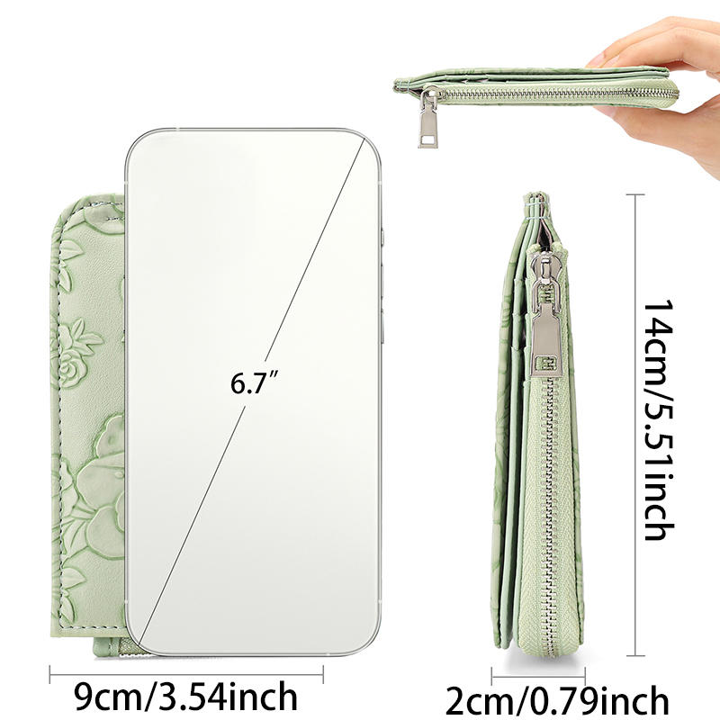 Card Holder Multiple Card Slots Zipper Card Bag Embossed Design Large Capacity Coin Purse Card Bag Wrist Strap Hand-Held Bag With Key Ring