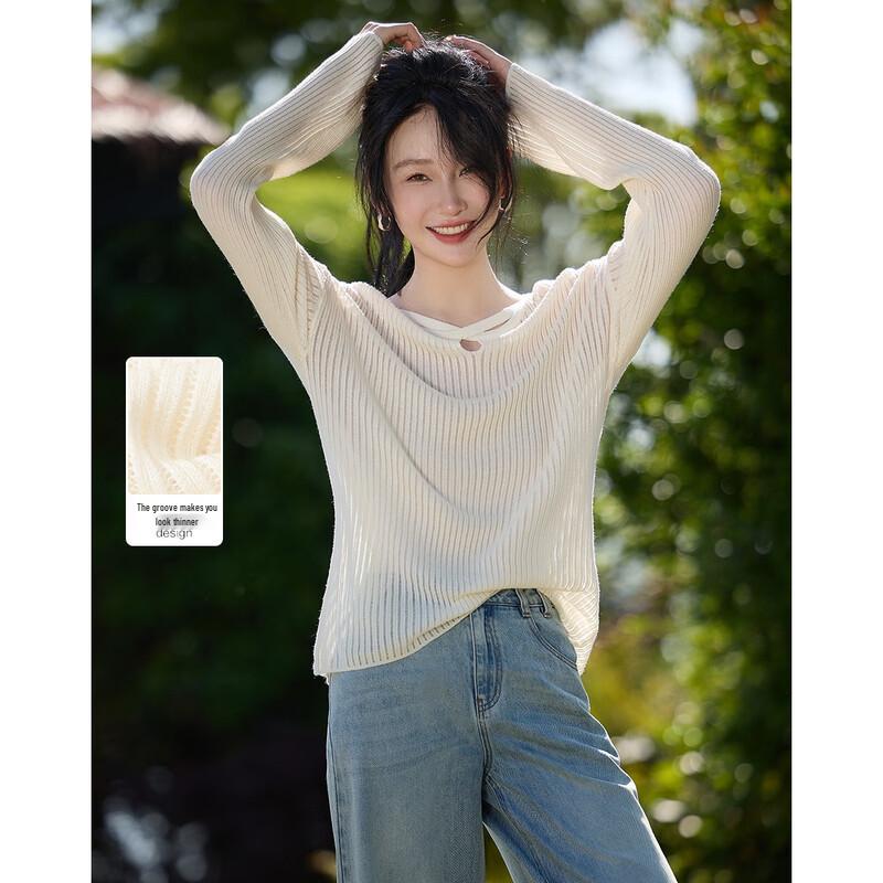 Demana Women s Cloud-Soft Wool Blend Knit Sweater with Cutout Detail L