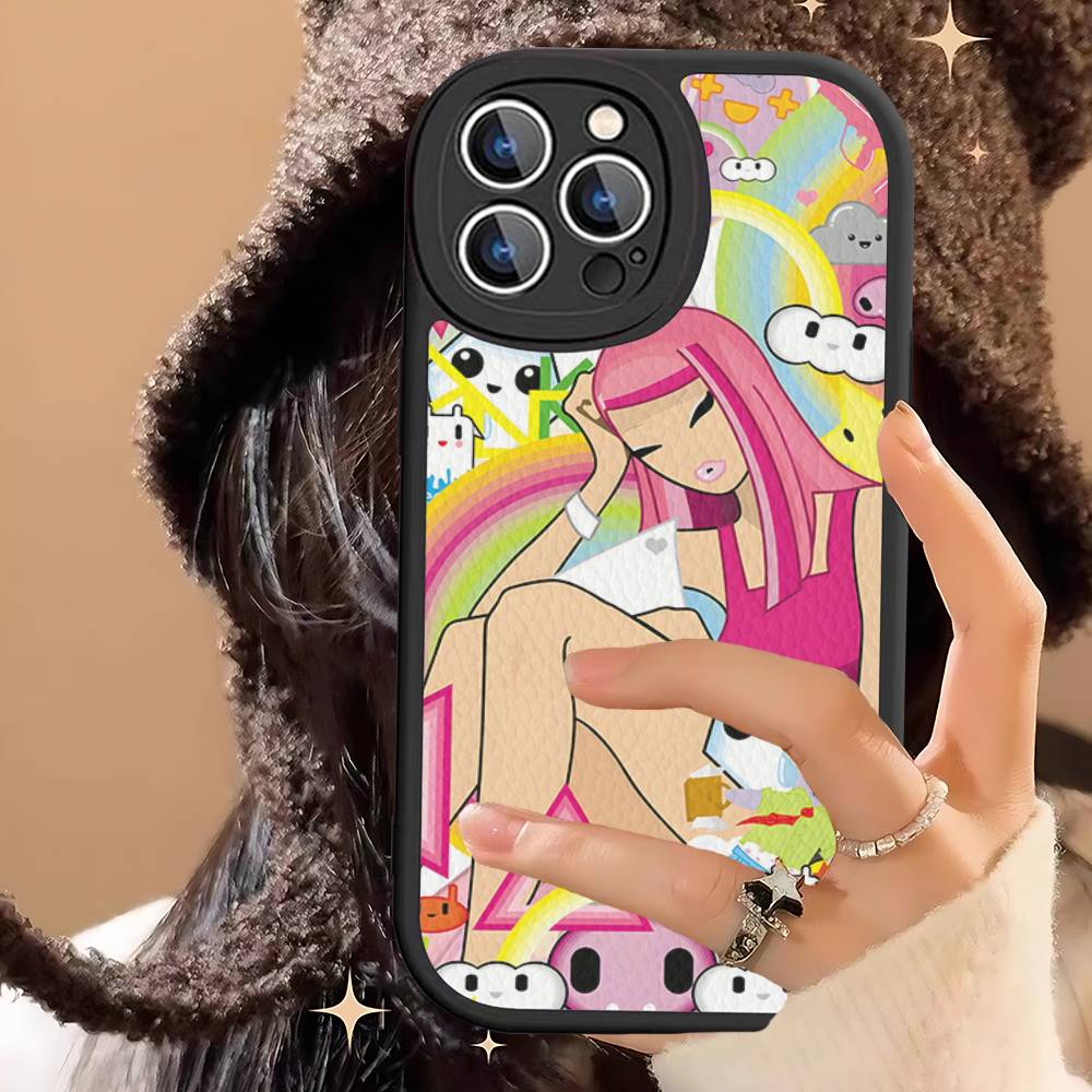 Character T-tokidoki Leather Phone Case For IPhone 16 16e 15 14 13 12 11 Pro Max Plus Mini Cover