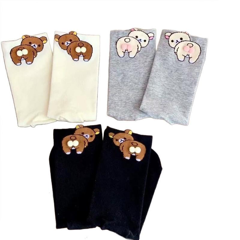 1 Paar Dreidimensionale Bequeme Baumwollsocken Cartoon Multi-Element Hautfreundliche Kleiner Bär Ei Socken