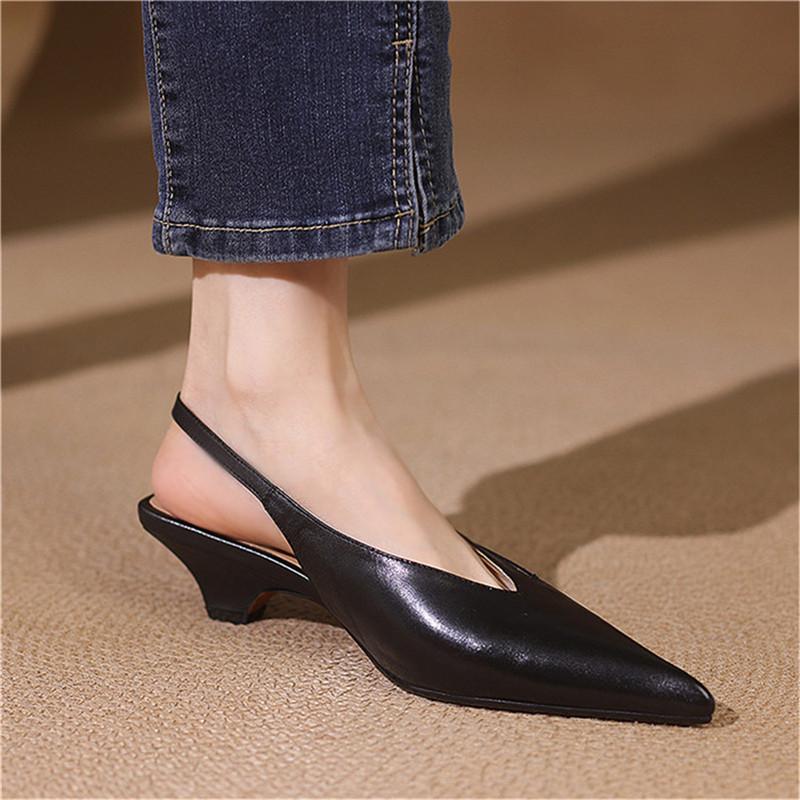 Fashion New Summer Sandals Genuine Leather Pointed Toe Sandals for Women Fashion Hollow Out Cover Toe Sandals Ladies Shoes Women Pink