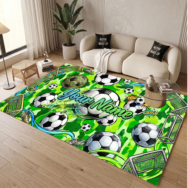 American Football Theme Soft Crystal Velvet Rug Custom Name & Text Print Non Slip Floor Rug for Bedroom Living Room