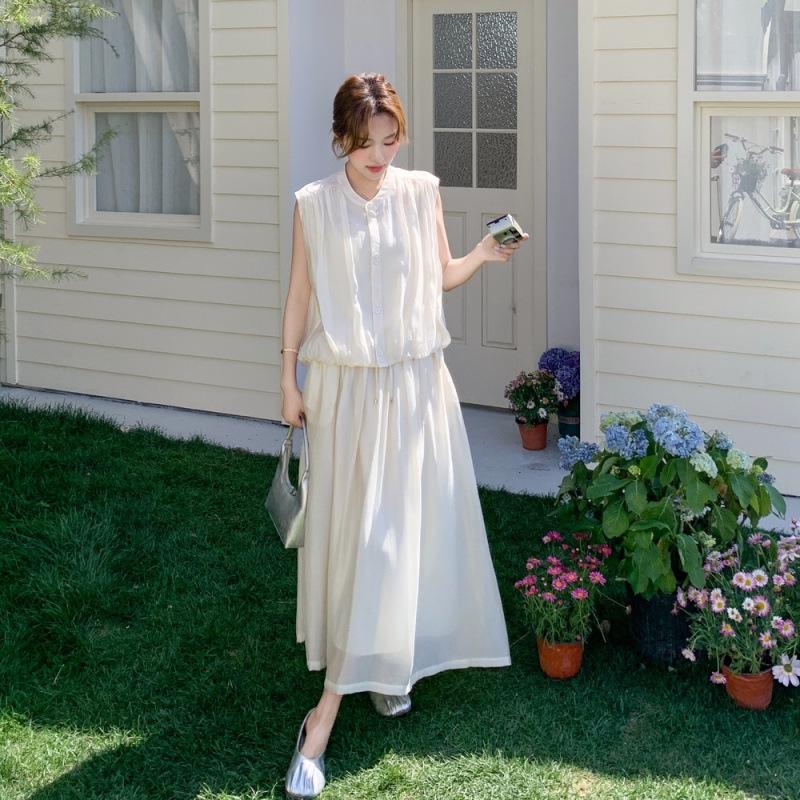 Casual temperament sleeveless vest skirt set women's summer new thin meat cover wear two-piece set