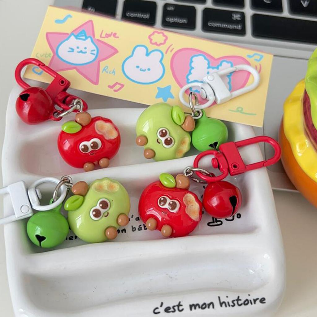 Smiling Bitten Apples Keyring With Delicate Bell Noise Vibrant Resin Key Holder For Backpacks Phone Charm