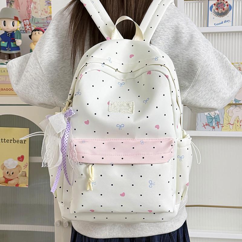 Student Schoolbag Large Capacity Multi-Function Backpack Dot Bow Print Women's Lightweight Backpack
