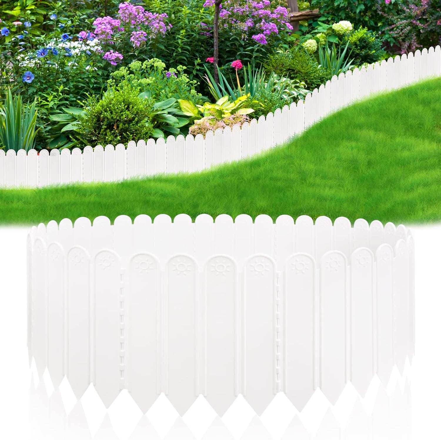 Tall Black Outdoor Garden Fence Border with Stake Lightweight Decorative Edging for Flower Bed Yard Lawn белый