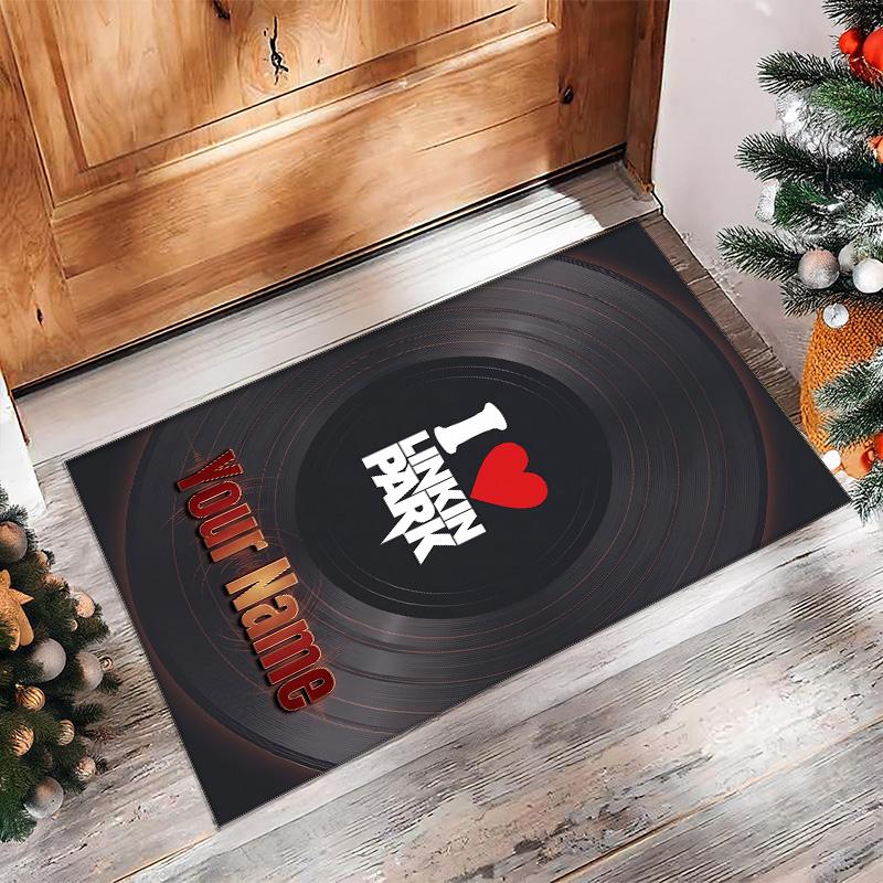 Linkin Park Crystal Velvet Rug, Custom Name Text Personalized Non‑Slip Floor Mat for Home Decor Gift