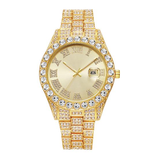 Men Fashion Bracelet Watch Quartz Analog Watch with Day Calendar Rhinestone Bracelet Wristwatch Gift for Husband Boyfriend
