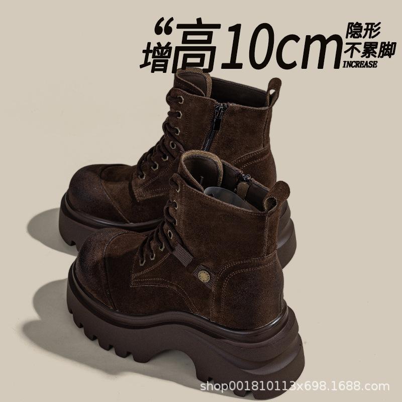 Martin Boots Inner Height Increase Women's Shoes Autumn and Winter New Leather Boots 10CM Shoes Platform Casual Shoes Short Boots Tide A5056