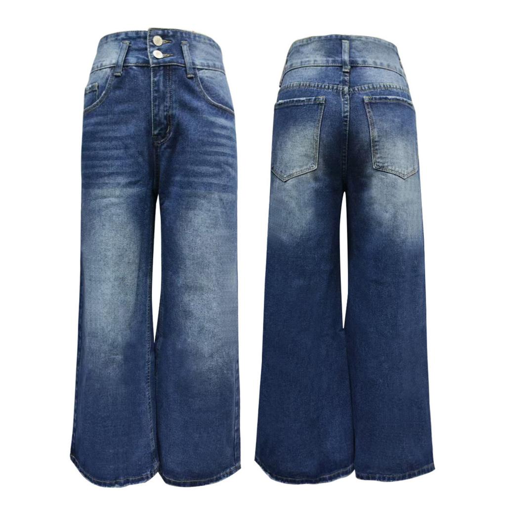 Damen Jeans mit hoher Taille und gewaschener Optik, modische, vielseitige Hose mit geradem Bein