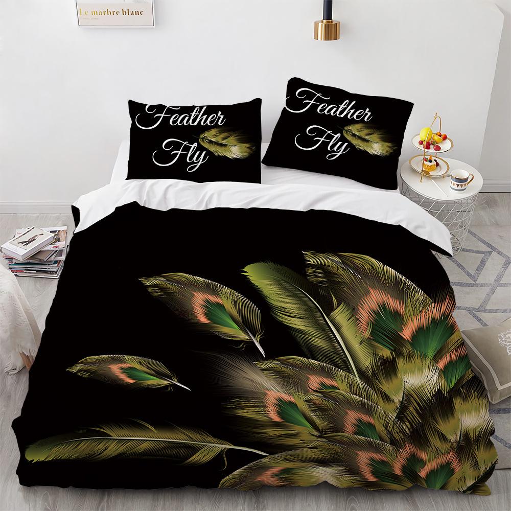Feathers Duvet Cover Set Western Feather Setting Pigmented Decorative Polyester Bedding Set With Pillowcase King Queen Full Size