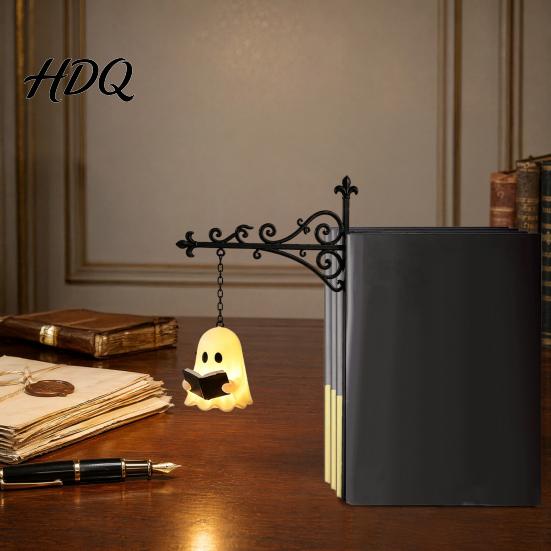 Iron Bracket Desk Light Ghost Bookshelf Night Light Reading Lantern with Sliding Insert Board Retro Metal Lamp Vintage Cozy Warm Decor for