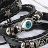 5pcs Evil Eye Wing Star Diy Braided Punk Style Bracelet Set Featuring Pu Leather And Beads