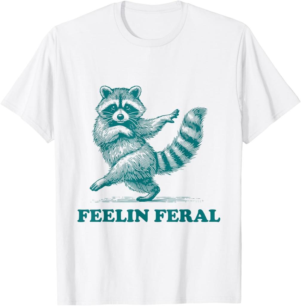 Feeling Feral Racoon Ironic Saying Vintage Funny Raccoon T-Shirt Mens Womens Tees Top unisex T-Shirt Mens Womens Tees Top