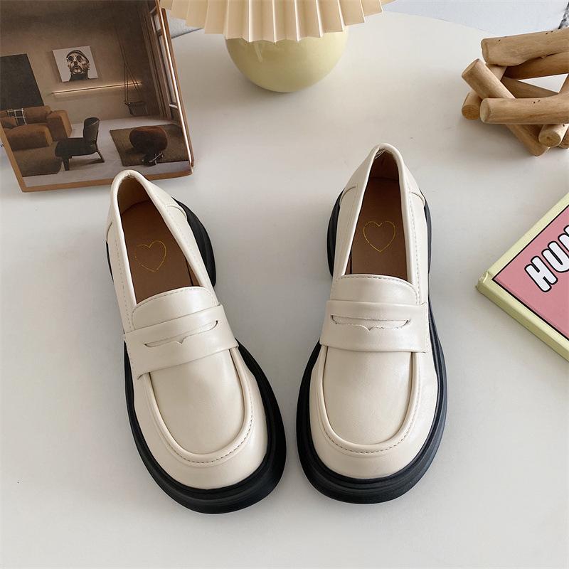

Round head platform single shoes women s black college style small leather shoes British style loafers 2025 dress shoes jk shoes 40 белый