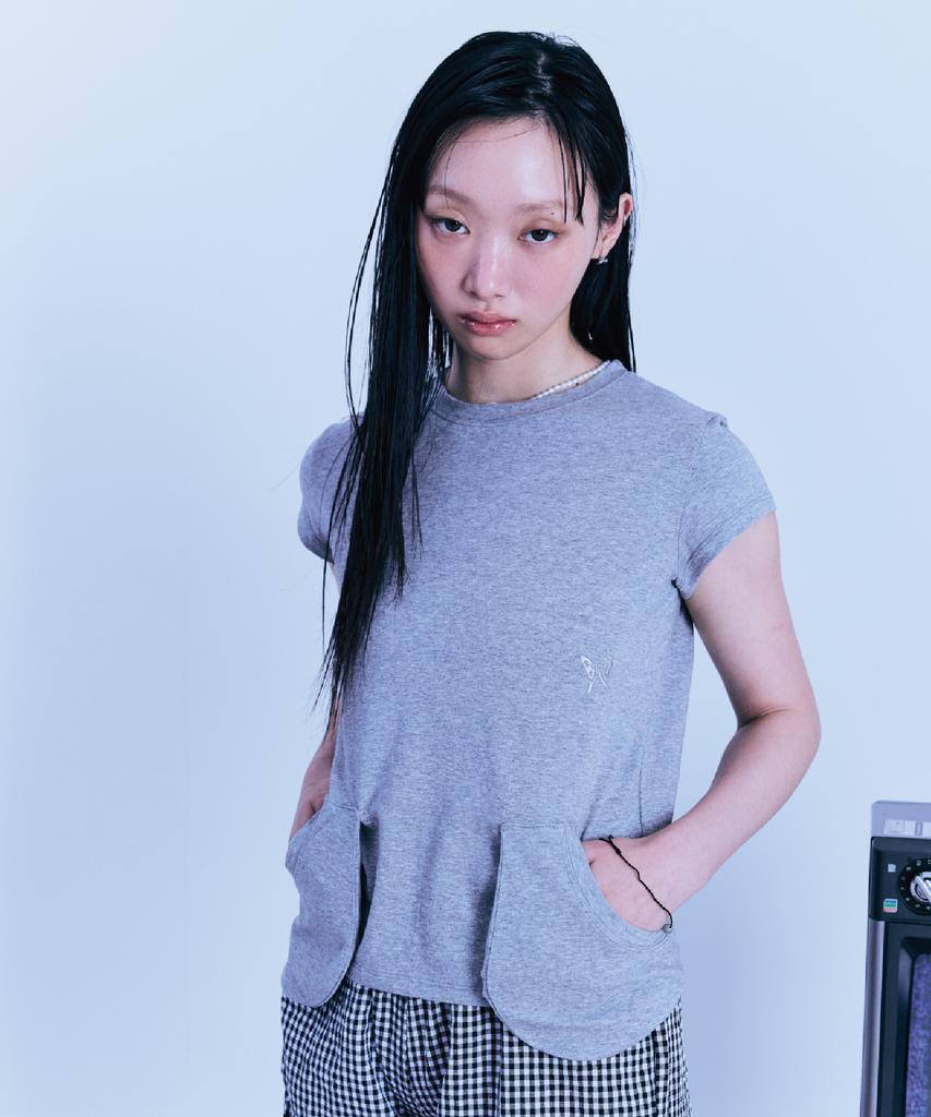 Guwolsibil Neck Layer Short Sleeve Top Gray