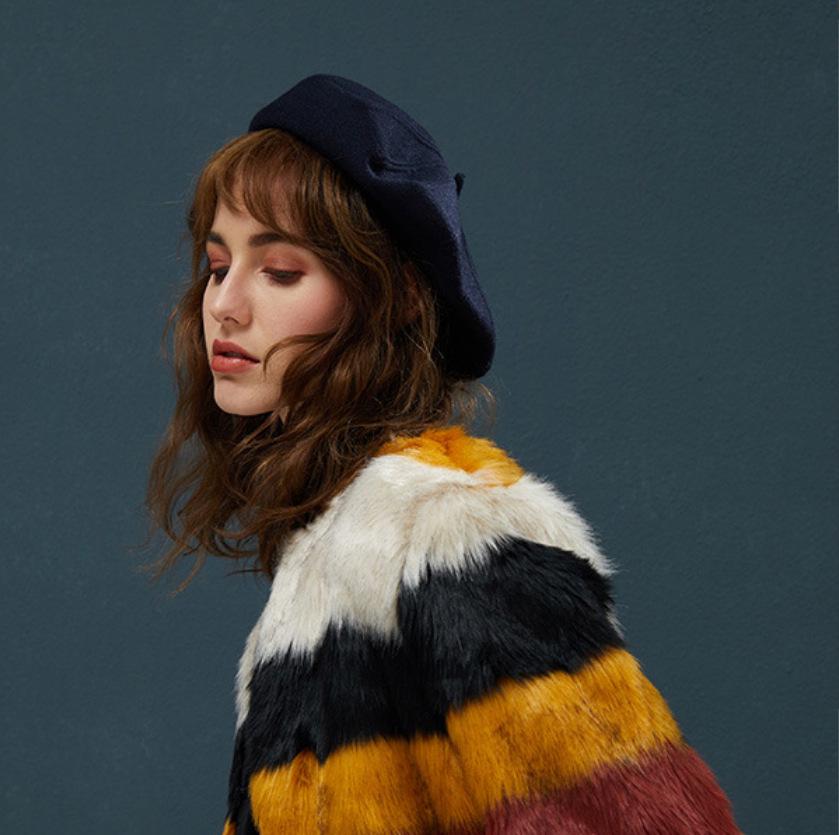 French Women's Wool Knit Striped Beret: Warm, Elastic, Brimless Winter Hat