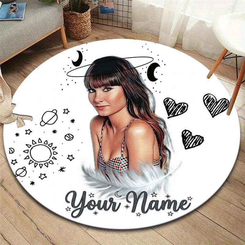 Aitana Custom Name Round Area Rug,Carpet Rug for Living Room Bedroom Sofa Playroom Decor,Non-slip Floor Mat