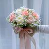 1Pc Bow Tassel Bright Bridal Bouquet Wedding Silk Flower Party Outfit Artificial Flower Bouquet