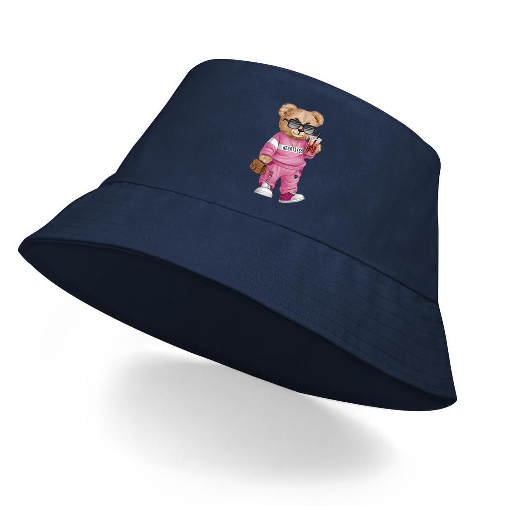 Bucket Hat With Elegant Bear Print , Shopping Drinks Sun Cap Polyester Trendy Fashion Beach Hat