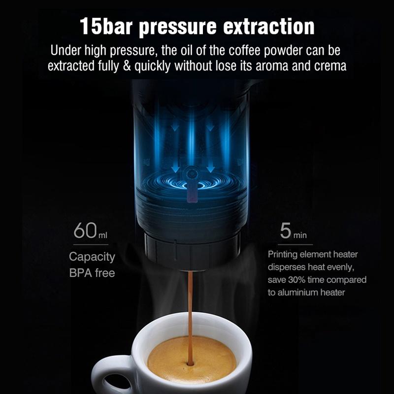 Multifunctional Three-In-One Portable Car Travel Coffee Machine Capsule DC12V with USB Charging Cable AC Adapter 60ml
