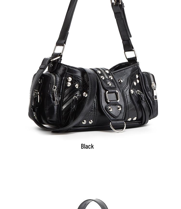 Spicy Girl Leather Motorcycle Crossbody Bag with Rivets - 2025 Fashion