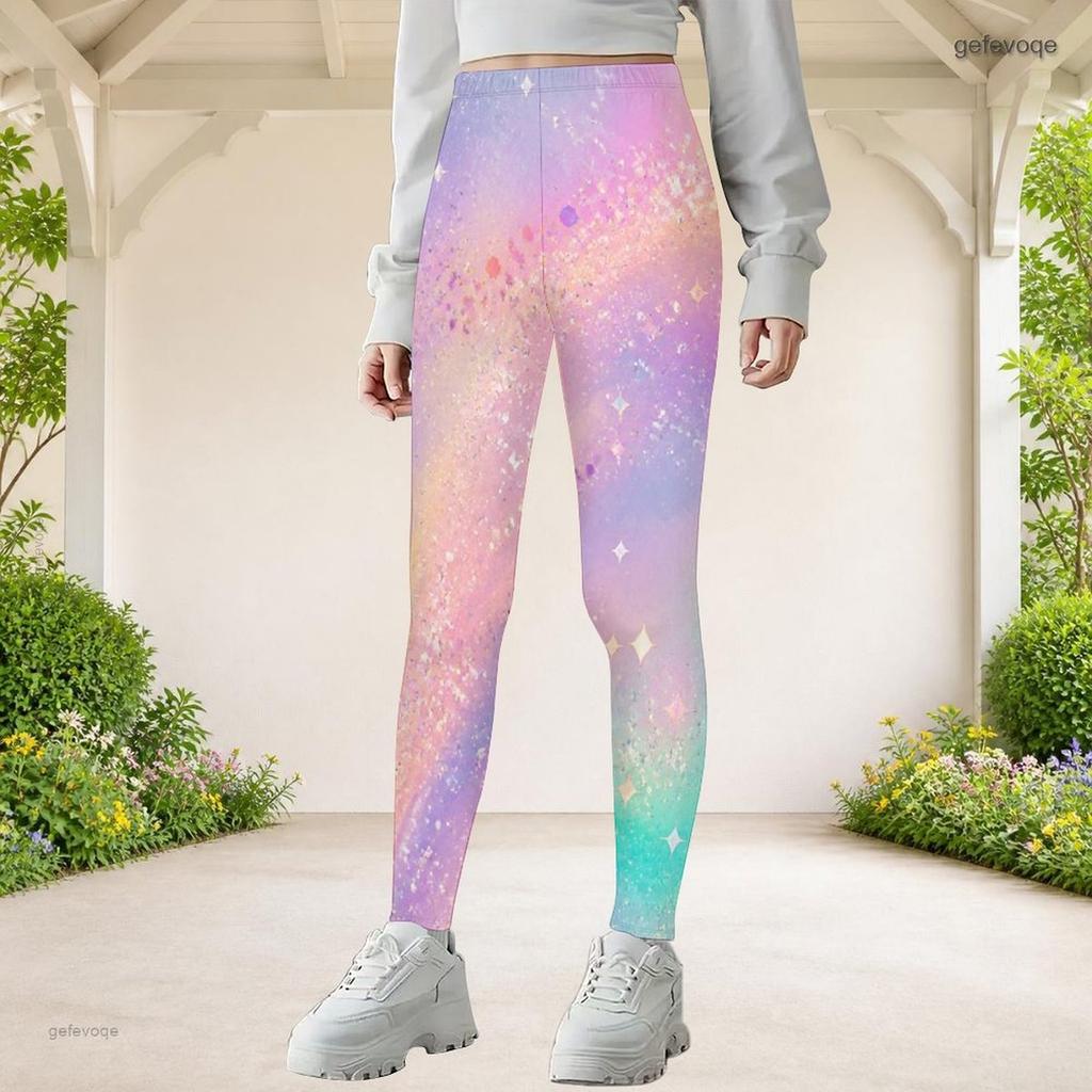 Girls Rainbow Galaxy Printed Full Length Stretch Waist Yoga Leggings
