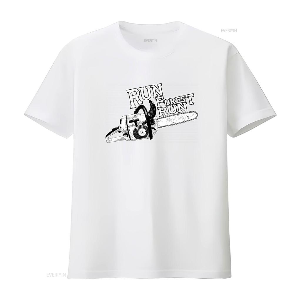 Run Forest Chainsaw T Shirt Black Dmc Style with Running Gump Movie Quote Perfect for Lumberjack Enthusiasts vintage Washed