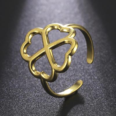 Skyrim Lucky Four-leaf Clover Rings for Women Stainless Steel Gold Color Open Finger Rings 2024 Fashion Jewelry Birthday Gift