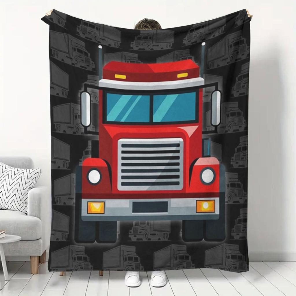 Red truck background pattern Flannel printed blanket suitable for all seasons suitable for living room office sofa and travel