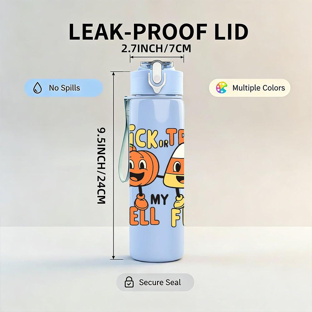 1PC Pumpkin Trick Treat Cartoon 750ml Color Plastic Sports Water Bottle Leakproof Flip Straw Lid Suitable for Sports Office Home Use