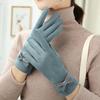 1 Pair Soft Gloves Anti-static Full Finger Cover Elegant Bow-know Plus Velvet Inside Gloves for Lady Winter