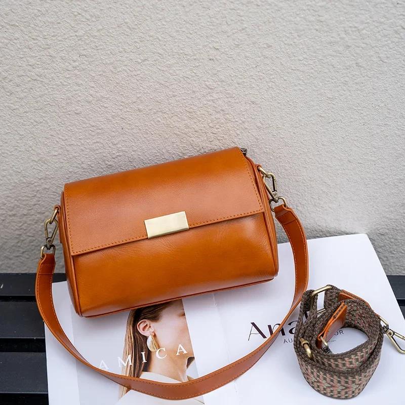 Genuine Cowhide Leather Women's Shoulder Bag Crossbody Bag Retro Versatile Ladies Underarm Fashi Luxury Brand Bag Wholesale