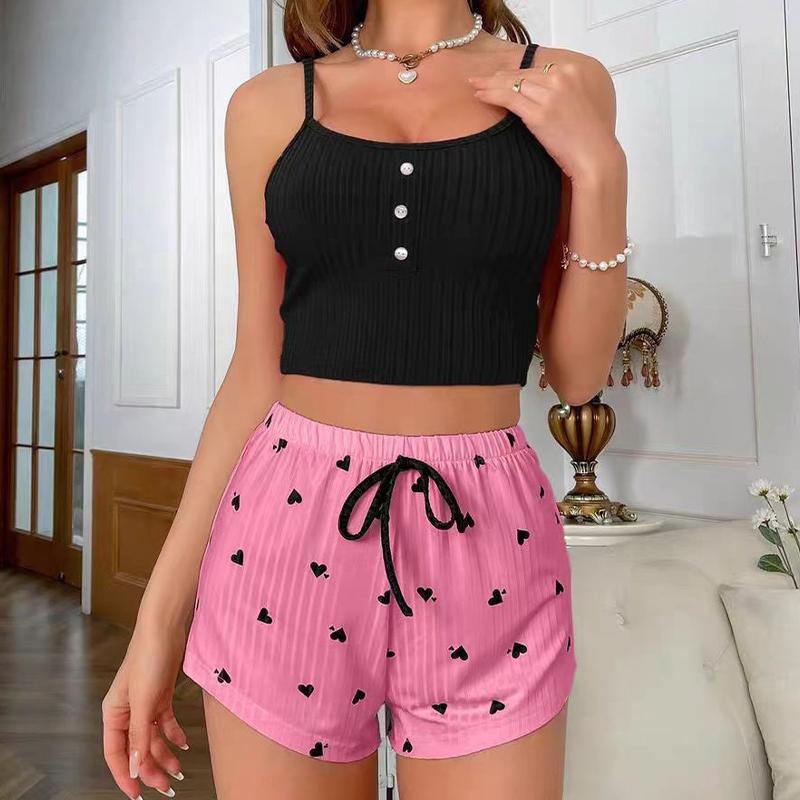 Summer  Casual Home Comfortable Vest Shorts Pajamas Set For Women