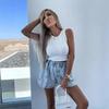 Handmade Beaded Rhinestone Elastic Waist Denim Shorts for Women – European & American Summer Autumn Fashion