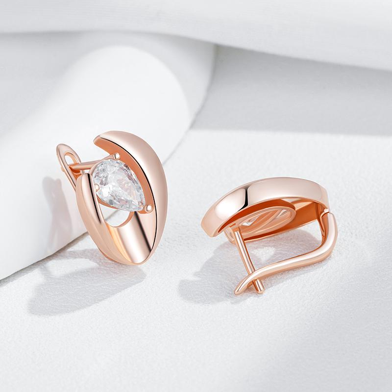 Luxury  Rose Gold Color English Earrings For Women Simple Shiny Big Natural Zircon Earrings Bridal Wedding Fine Jewelry