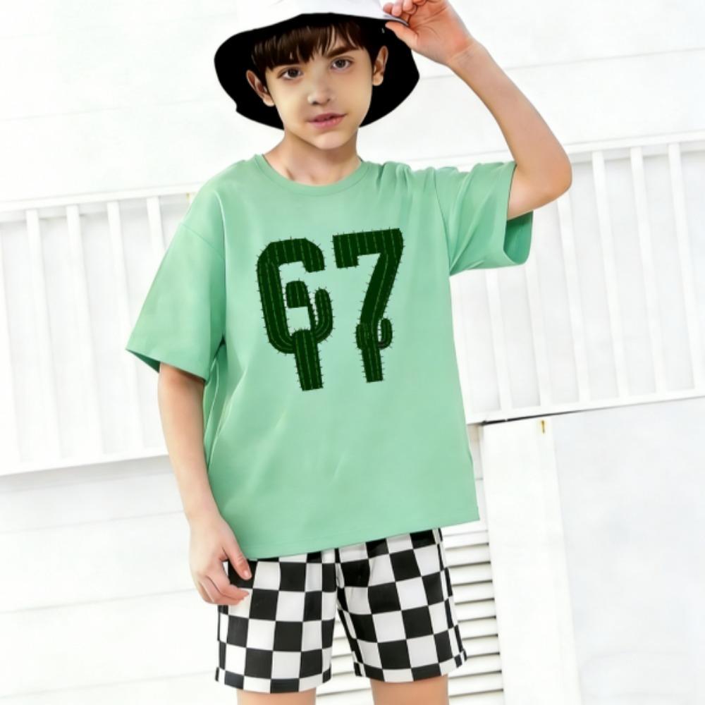 Fashion Multicolored 67 Printed Summer Men's T-shirt and Shorts 2 Piece Set Summer Casual Outfit for Men's and Women's Clothing