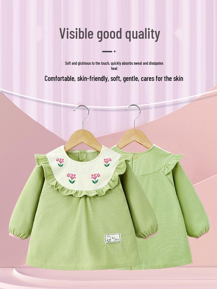 Waterproof Corduroy Smock Bib for Girls - Autumn/Winter Stylish Reversible Design